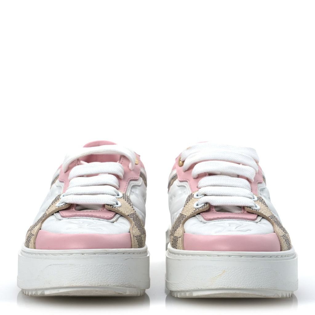 Louis Vuitton Monogram Embossed Calfskin Damier Azur Time Out Sneakers 36 Rose Clair Pink