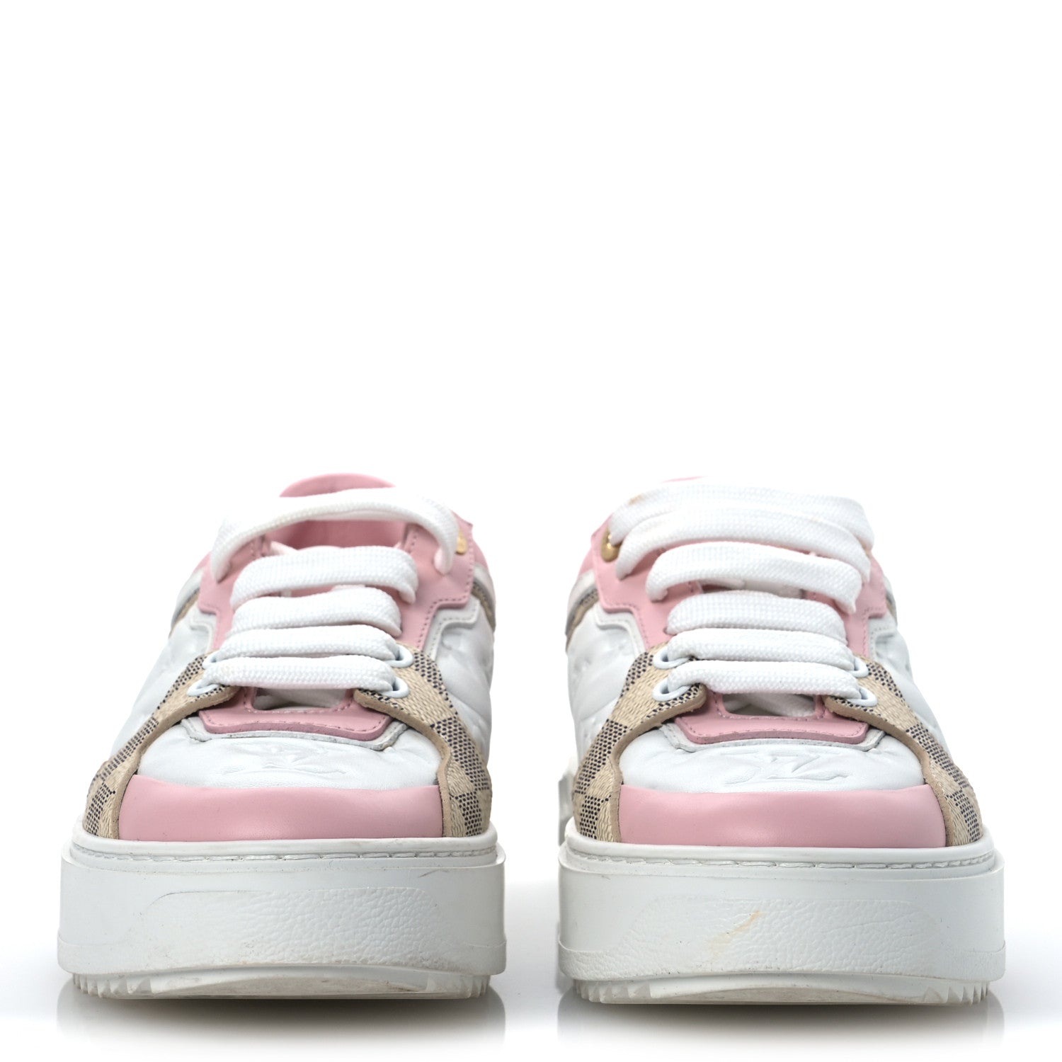 Louis Vuitton Monogram Embossed Calfskin Damier Azur Time Out Sneakers 36 Rose Clair Pink