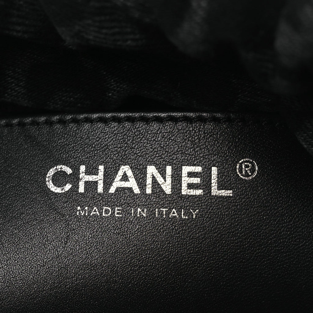 Chanel Denim Quilted Floral Print Mini Chanel 22 Black Grey