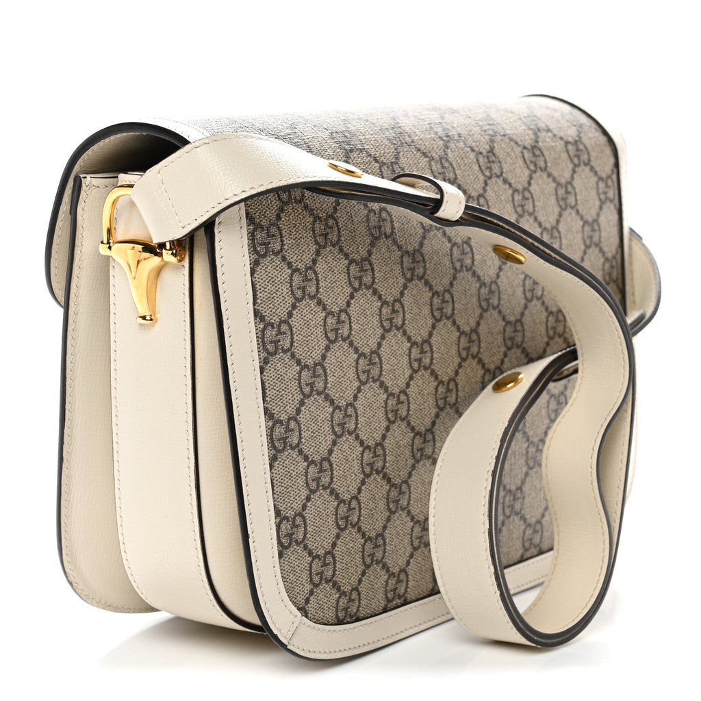 Gucci GG Supreme Monogram Horsebit 1955 Shoulder Bag Beige Mystic White