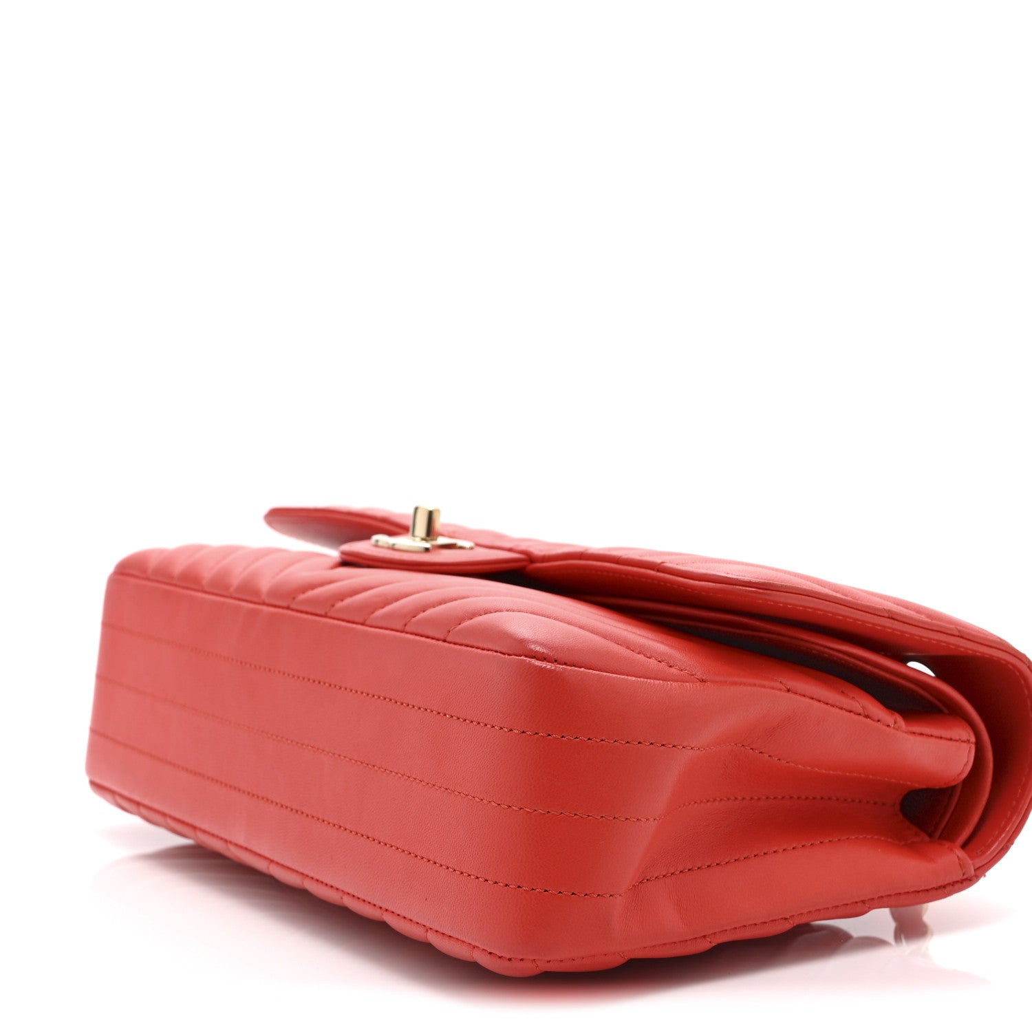Chanel Lambskin Chevron Quilted Medium Double Flap Red