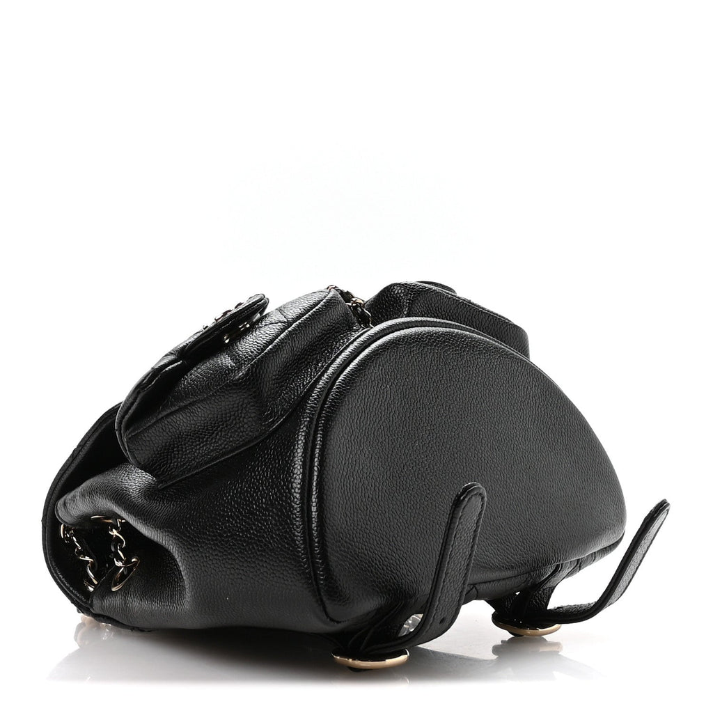 Chanel Shiny Caviar Quilted Small Duma Pockets Drawstring Backpack Black