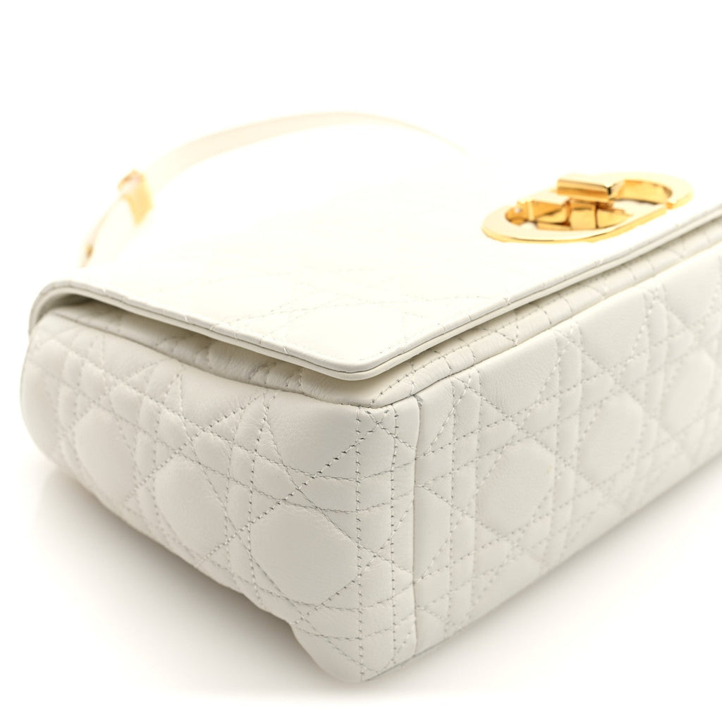 Christian Dior Grained Calfskin Cannage Large Caro Bag Ivory