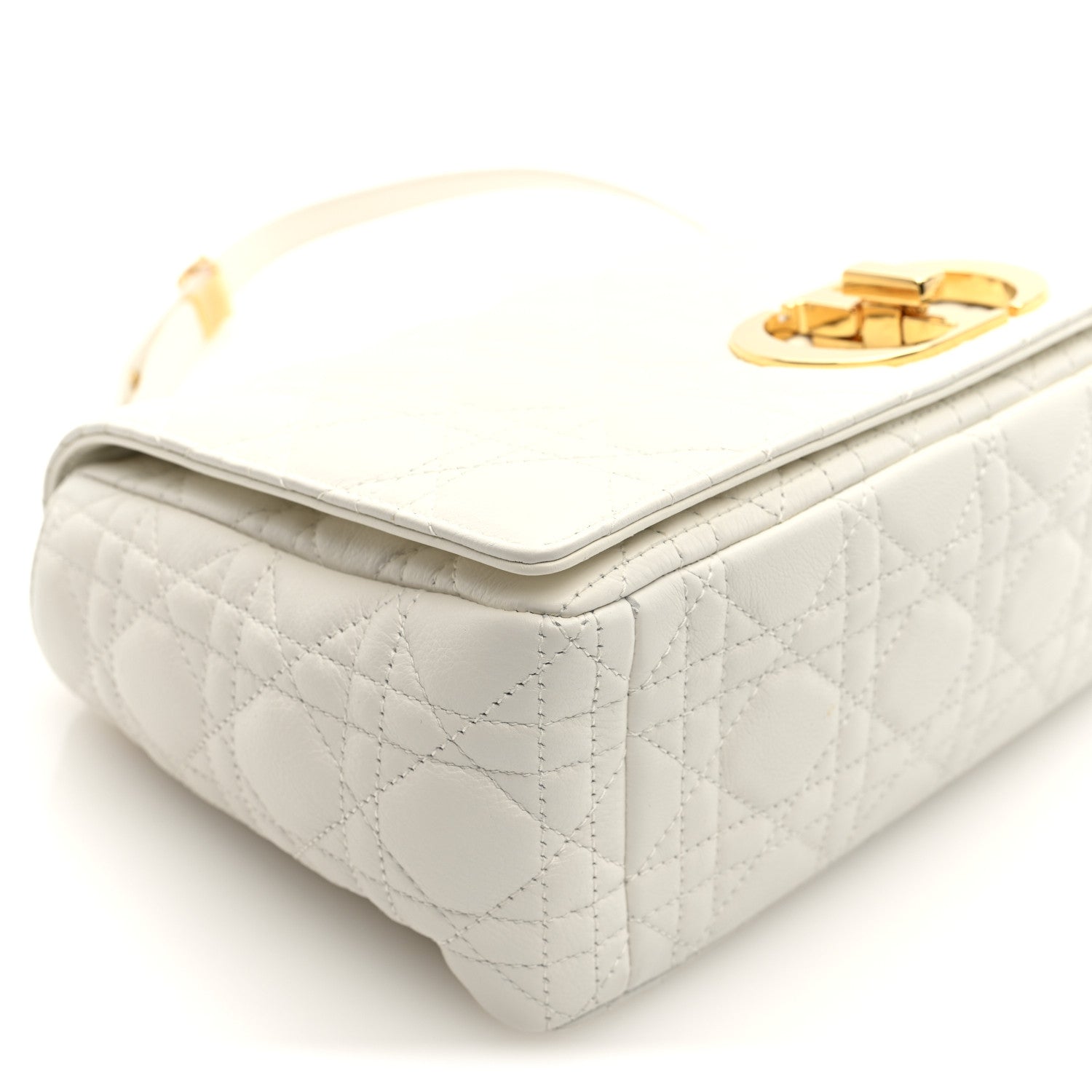 Christian Dior Grained Calfskin Cannage Large Caro Bag Ivory