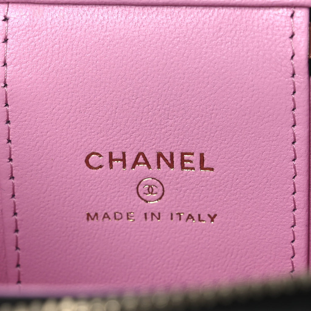 Chanel Lambskin Quilted Top Handle Mini Vanity Case With Chain Black Pink