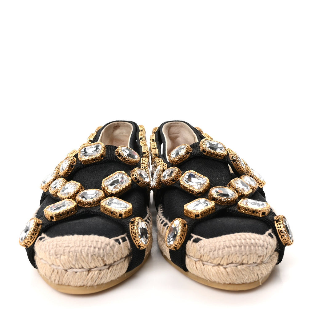 Gucci Canvas Crystal Embellished Espadrilles 36 Black