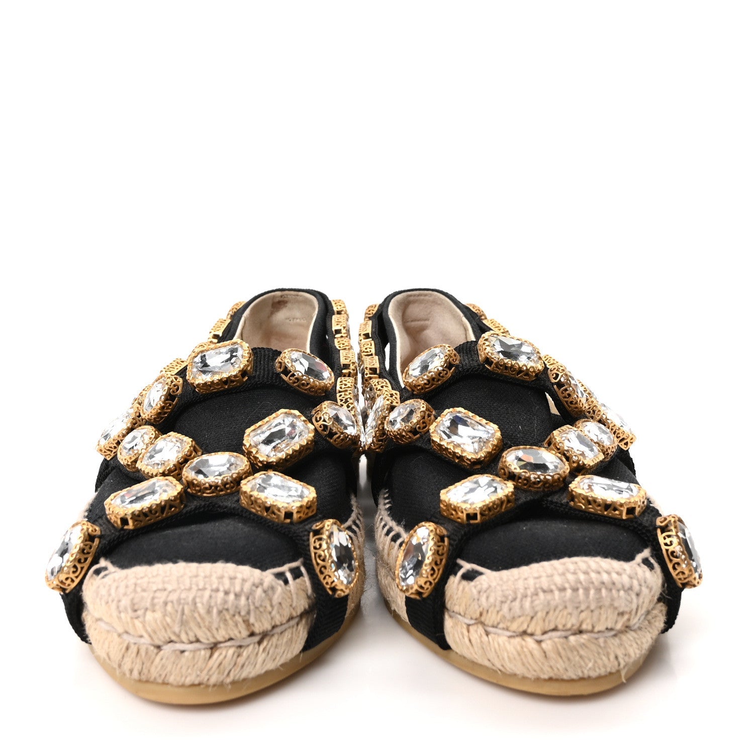 Gucci Canvas Crystal Embellished Espadrilles 36 Black