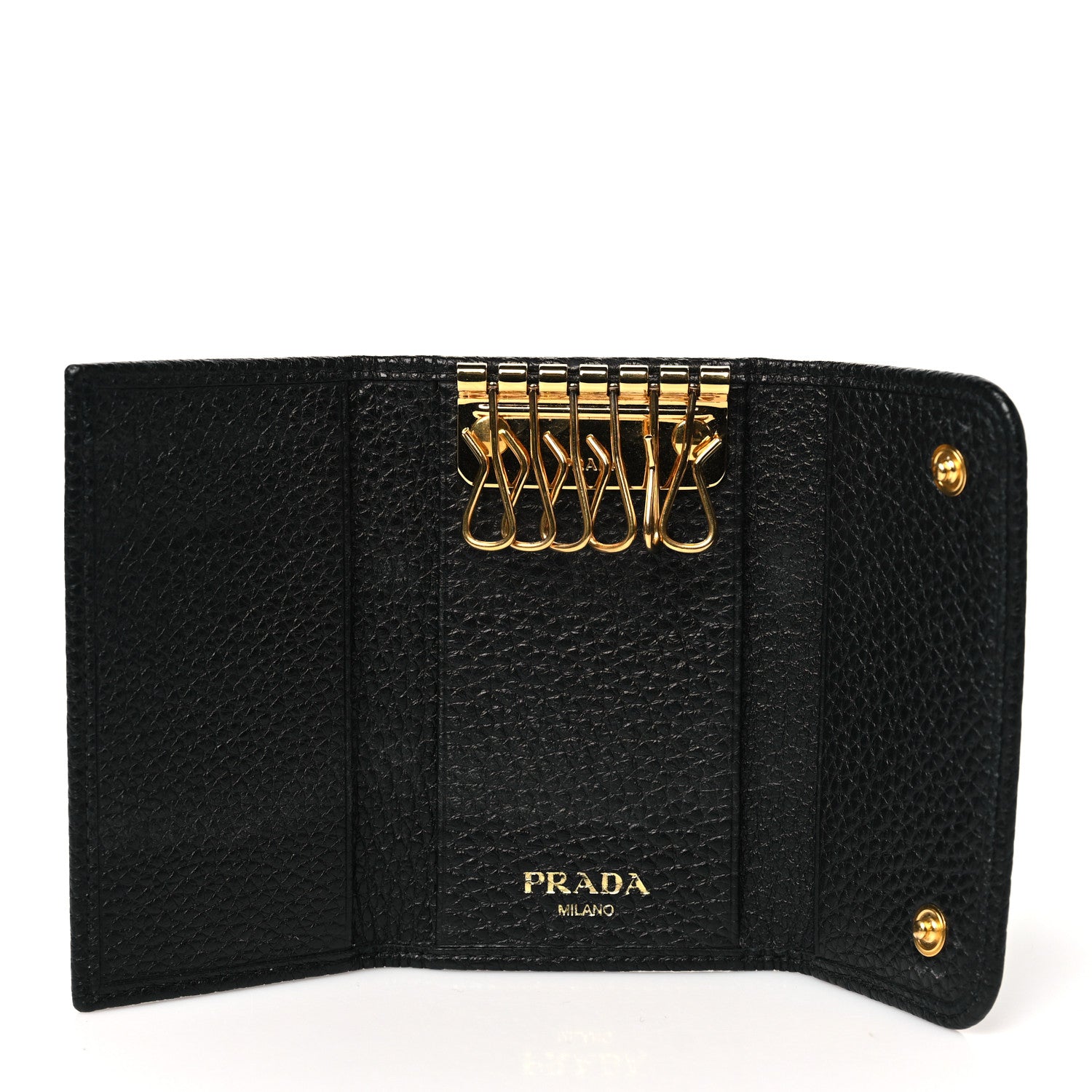 Prada Vitello Grain Move 6 Key Holder Black