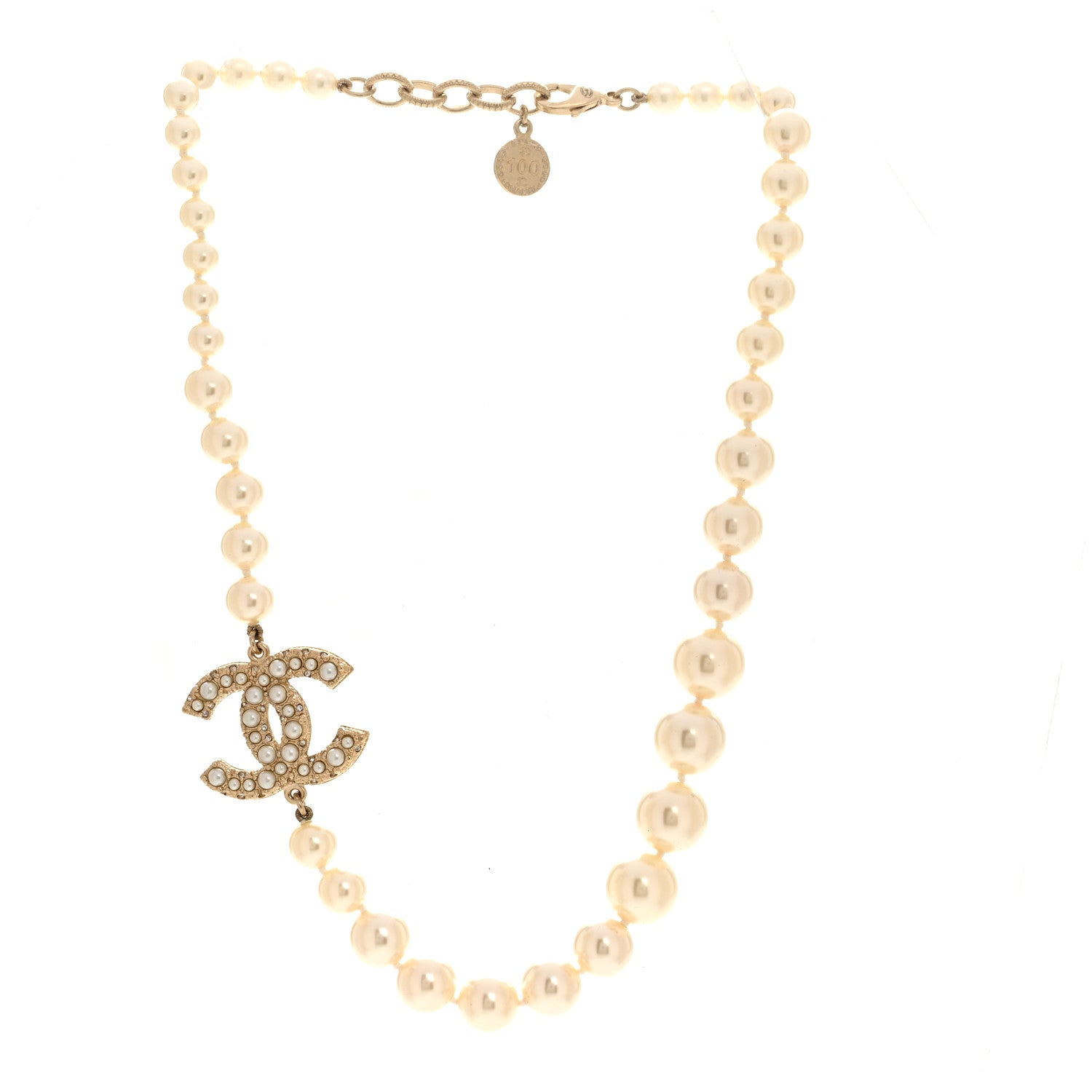 Pearl CC 100th Anniversary Necklace Light Gold