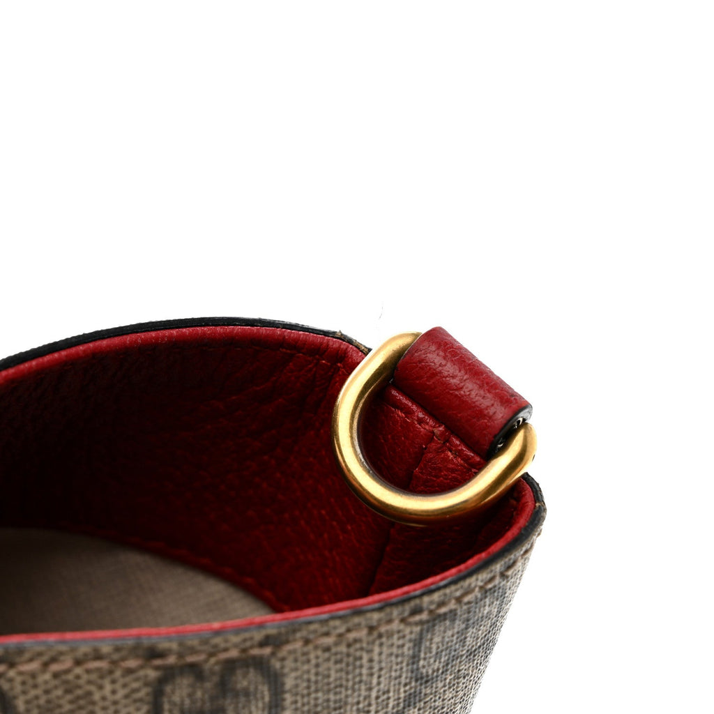 Gucci Soft GG Supreme Monogram Web Bosco Patch Small Crossbody Tote Beige Malva Hibiscus Red