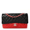 Chanel Patent Calfskin Quilted Bi-Color Medium Double Flap Black Red