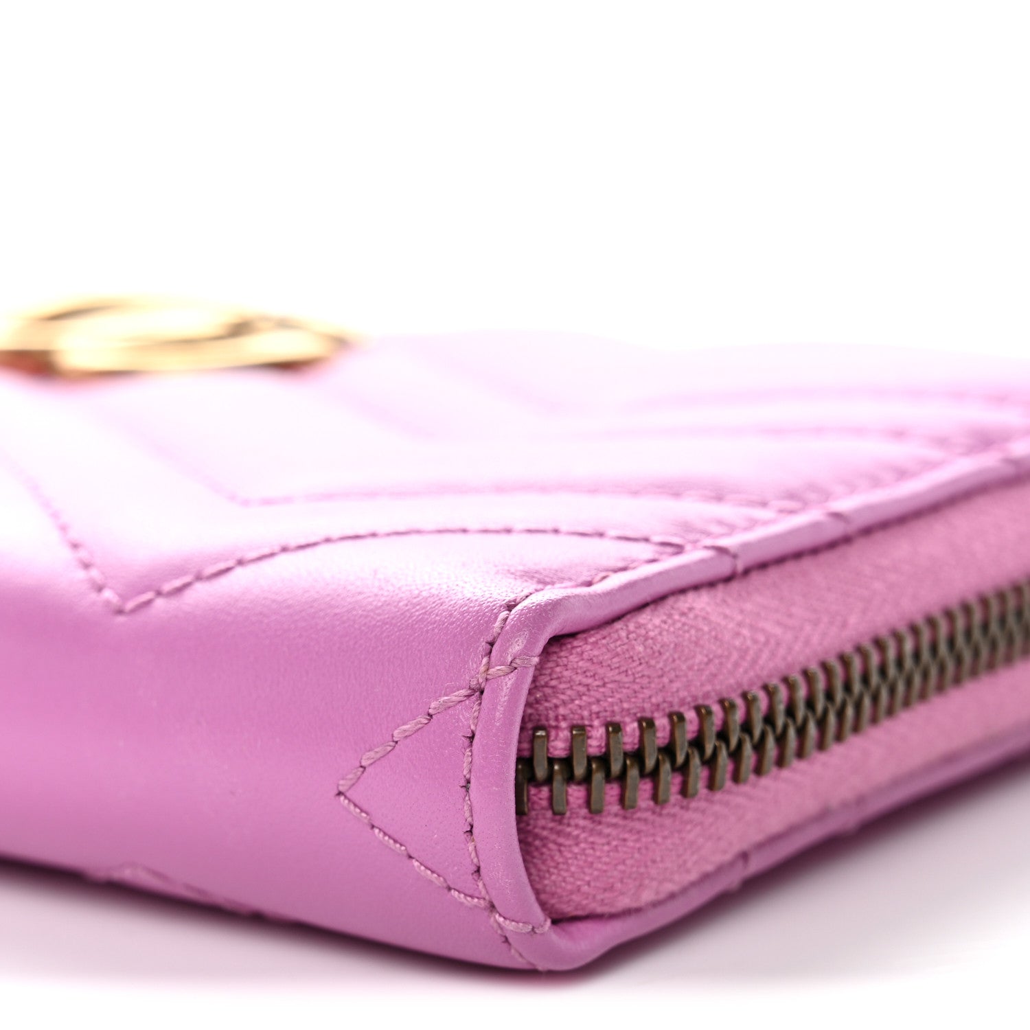 Gucci Calfskin Matelasse GG Marmont Zip Around Wallet Pink