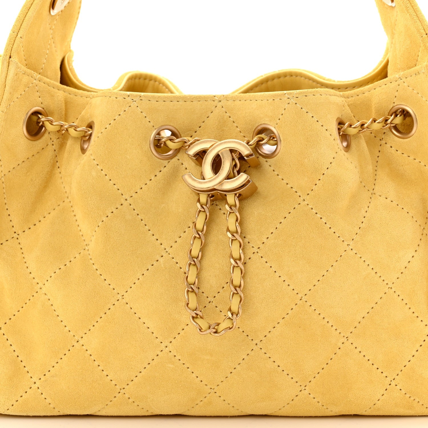 Chanel Suede Quilted Mini Chanel 25 Handbag Yellow