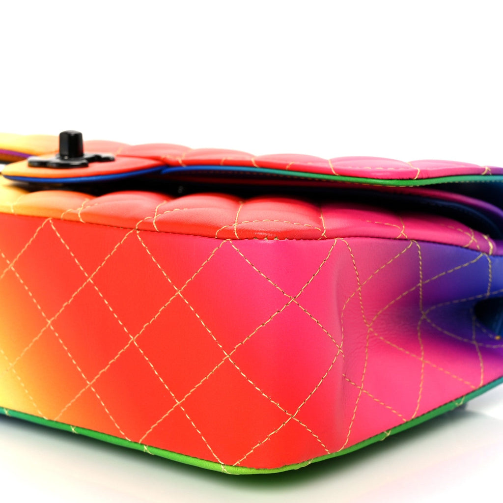 Chanel Calfskin Quilted Medium Rainbow Double Flap Multicolor