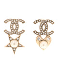 Crystal Pearl Charming Winter CC Star Heart Earrings Gold