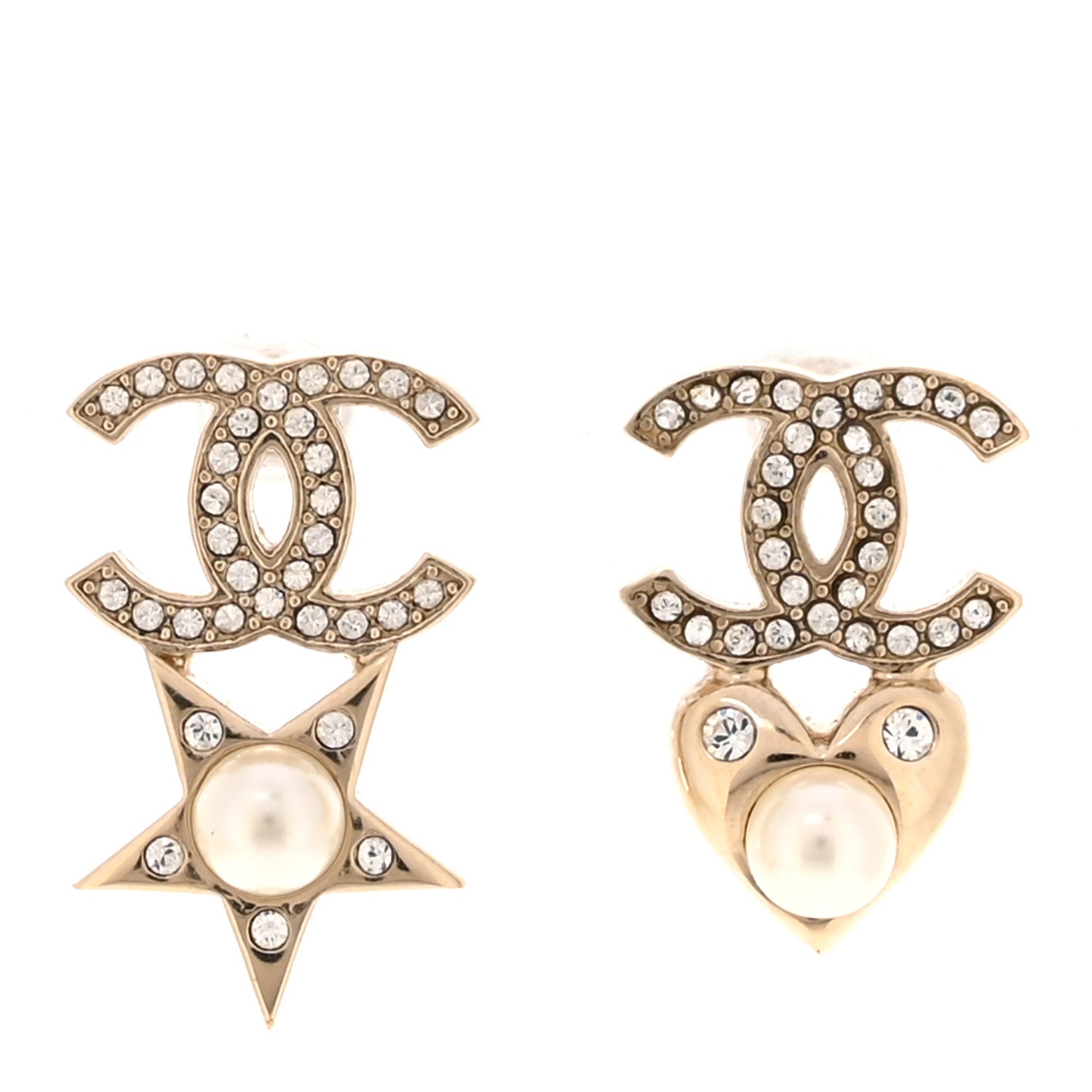 Crystal Pearl Charming Winter CC Star Heart Earrings Gold