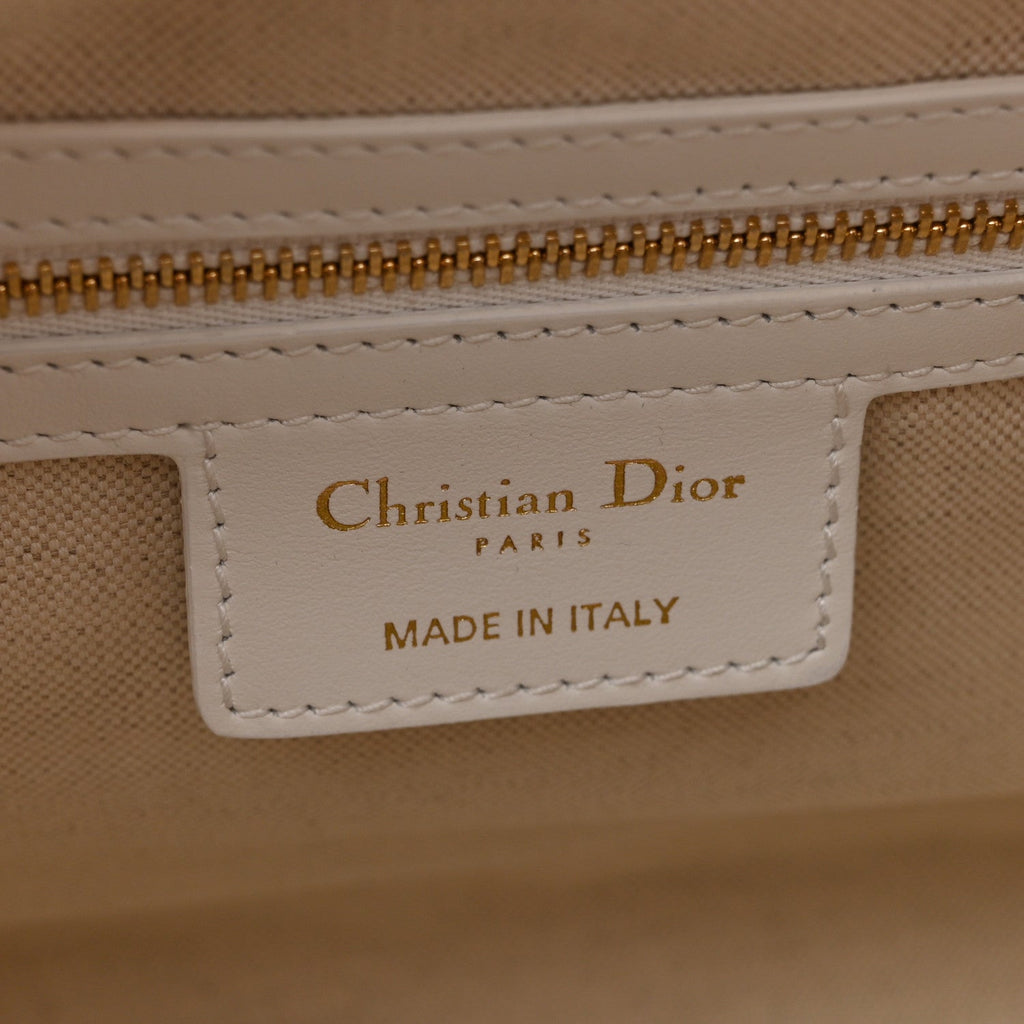 Christian Dior Calfskin Padded Macrocannage Medium Dior Vibe Zip Bowling Bag White Gold