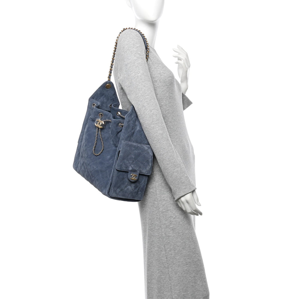 Chanel Suede Quilted Medium Chanel 25 Handbag Blue