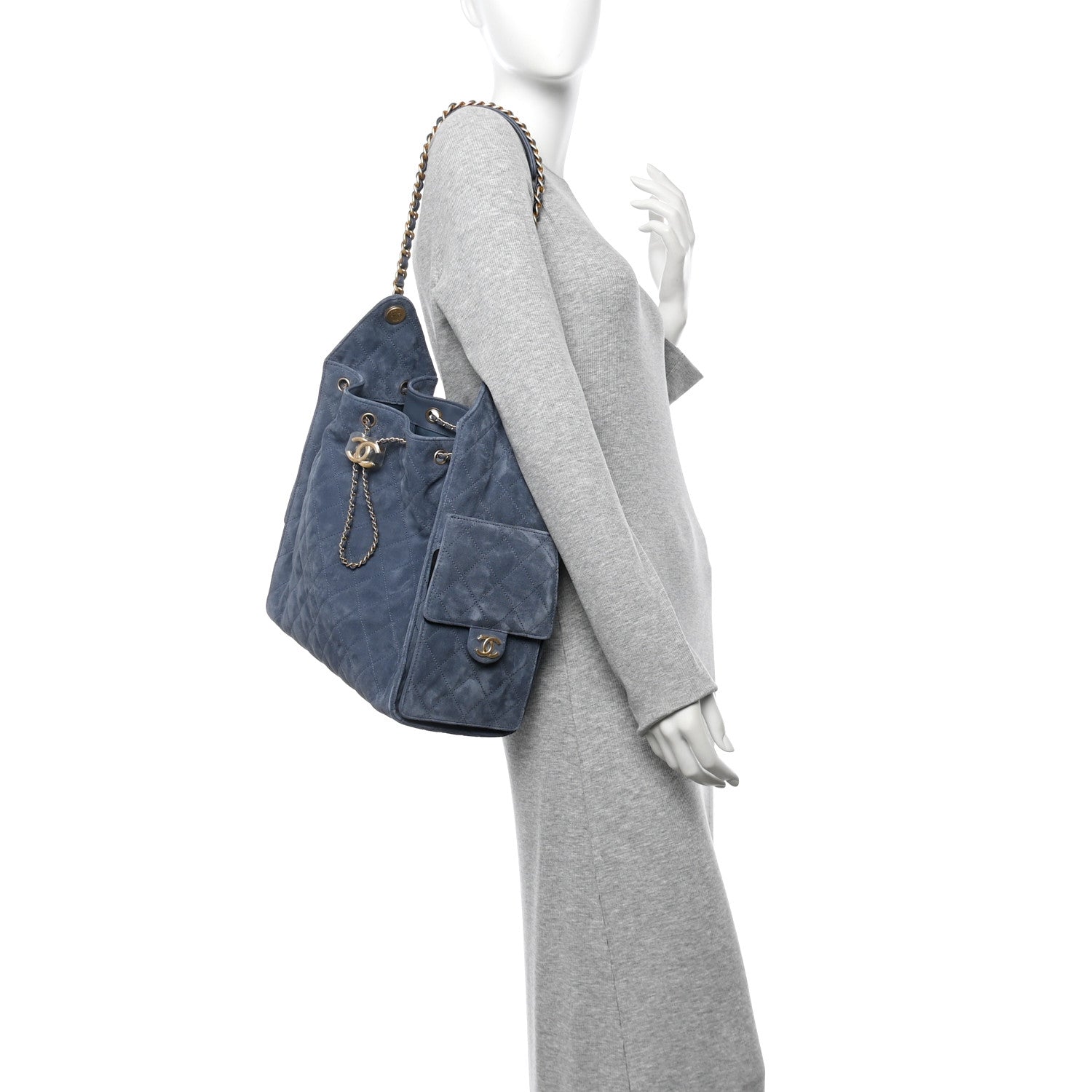 Chanel Suede Quilted Medium Chanel 25 Handbag Blue