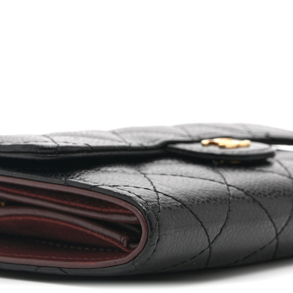 Caviar Quilted Medium Flap Wallet Black