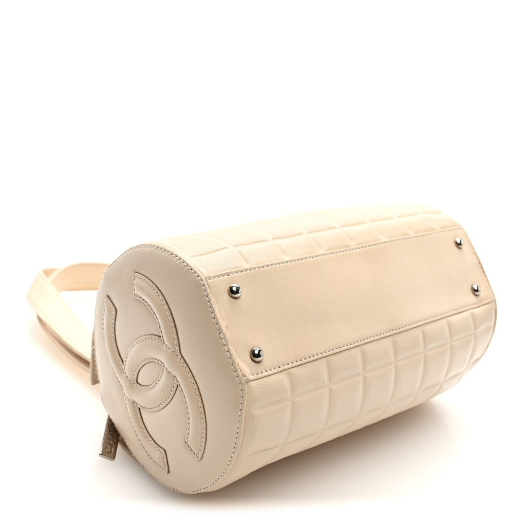 Chanel Lambskin Quilted CC Chocolate Bar Barrel Bag Beige