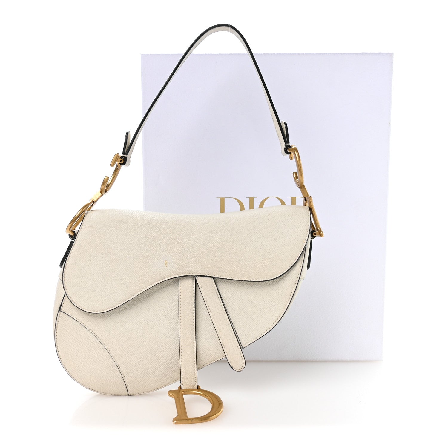 Christian Dior Grained Calfskin Saddle Bag White