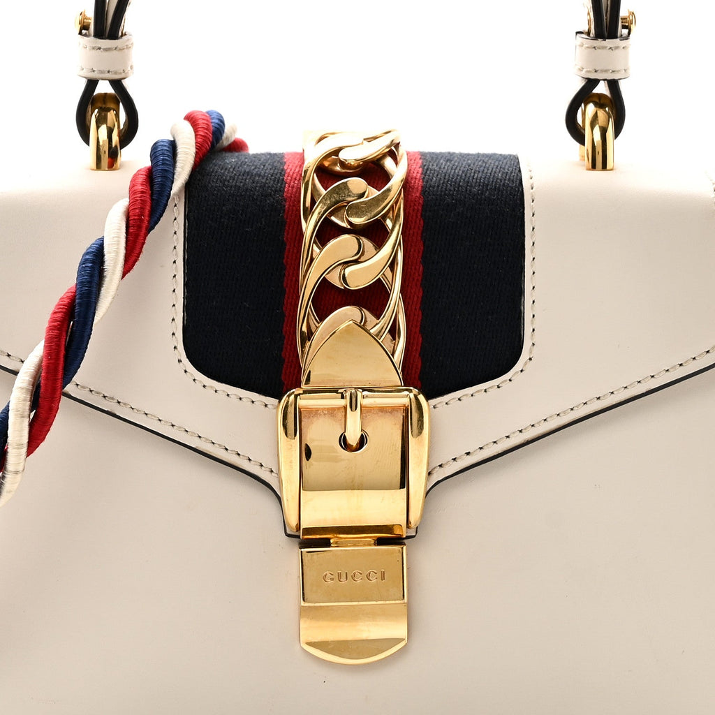 Gucci Calfskin Mini Sylvie Top Handle Bag White