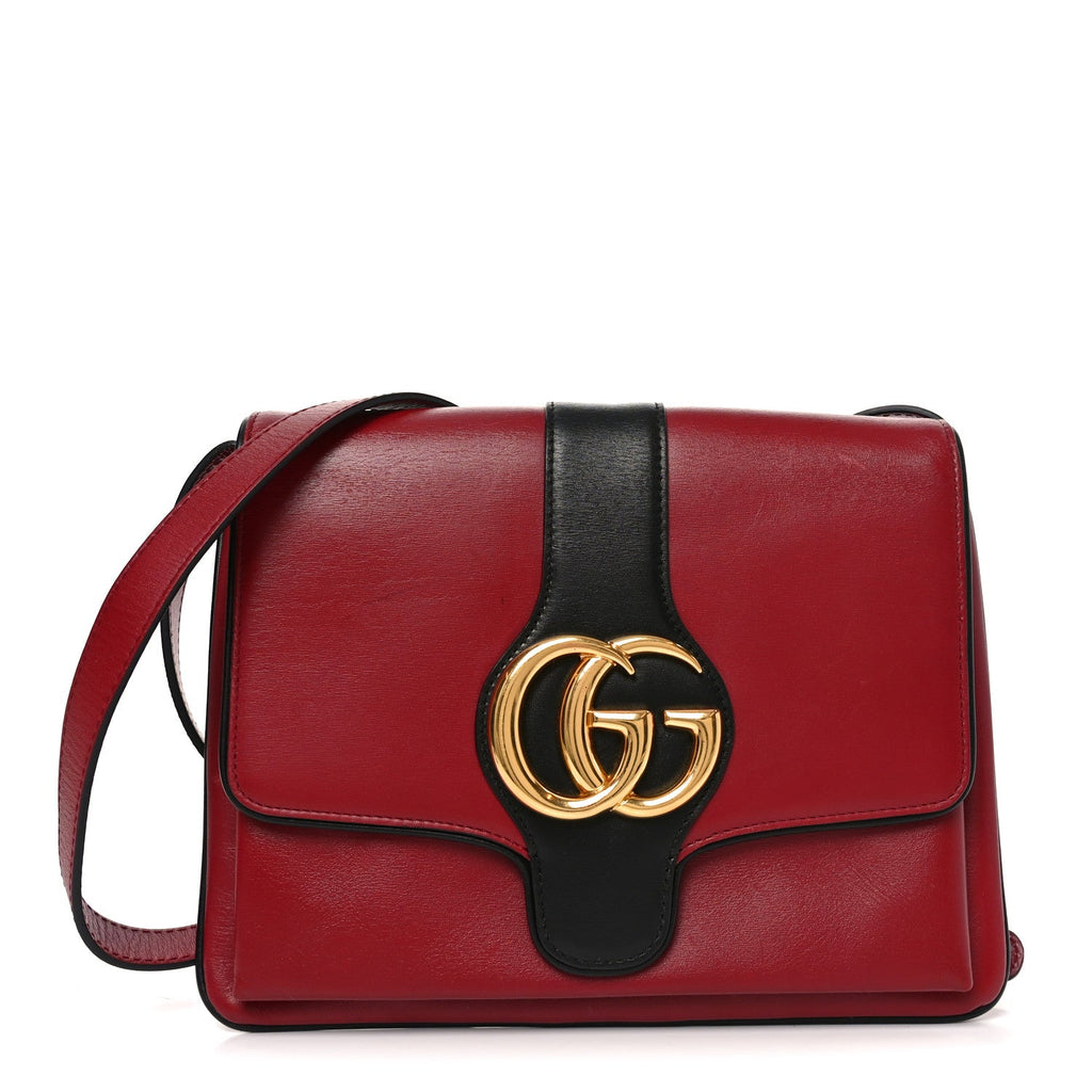 Gucci Calfskin Medium Arli Flap Shoulder Bag New Cherry Red Black