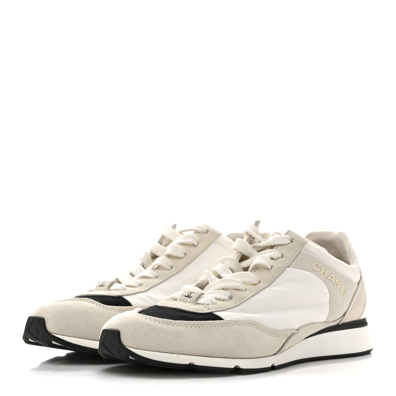 Nylon Suede Kidskin Calfskin Logo Sneakers 37.5 White Black