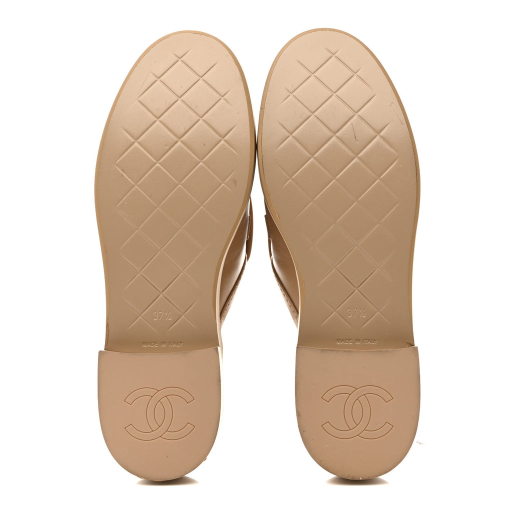 Lambskin Quilted CC Turnlock Mules 37.5 Light Beige