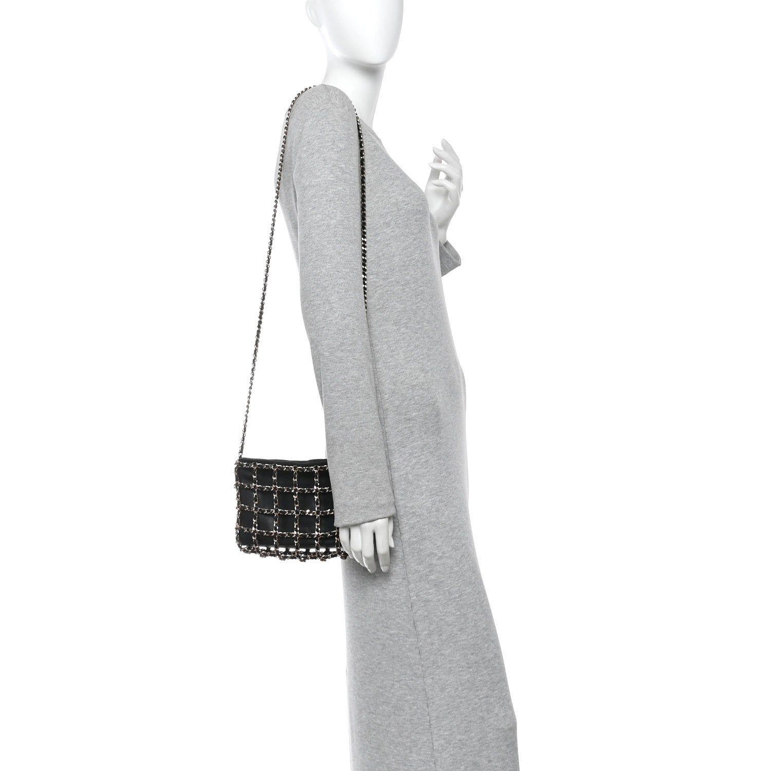 Chanel Lambskin Chain Frame Shoulder Bag Black