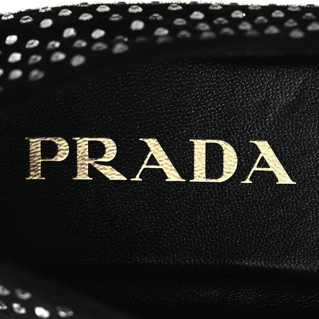 Prada Suede Crystal Studded Ballerina Flats 37 Black