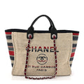 Chanel Striped Canvas Medium Deauville Tote Beige