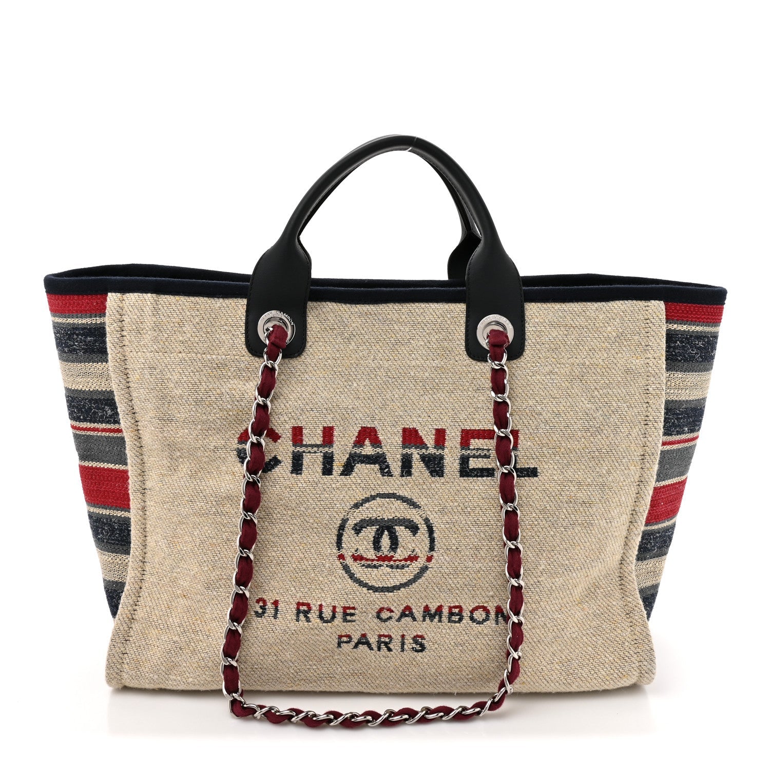 Chanel Striped Canvas Medium Deauville Tote Beige