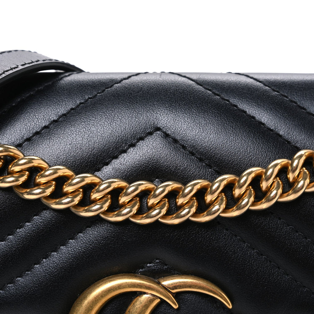 Gucci Calfskin Matelasse Mini GG Marmont Shoulder Bag Black