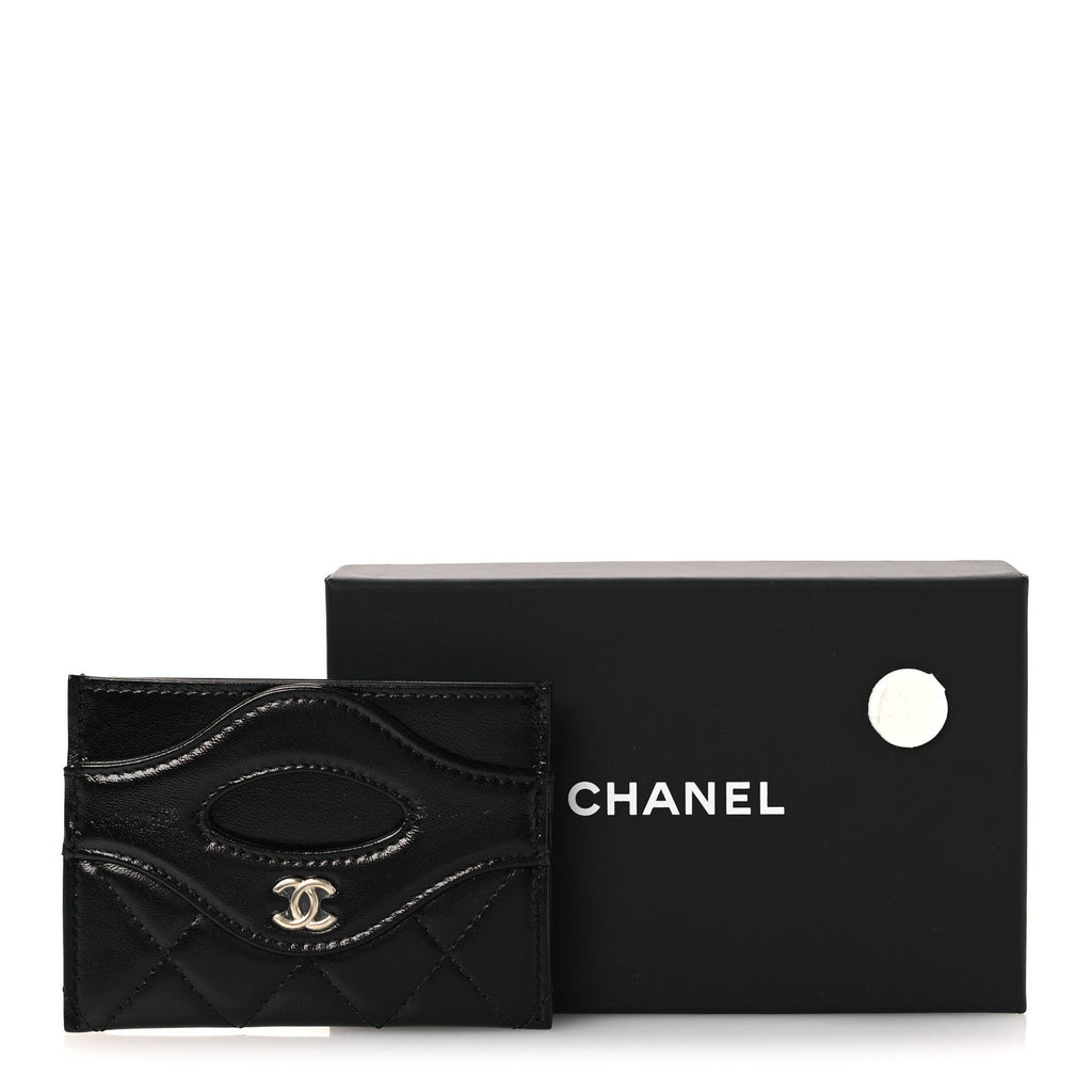 Chanel Shiny Crumpled Calfskin Quilted 31 Card Holder Black