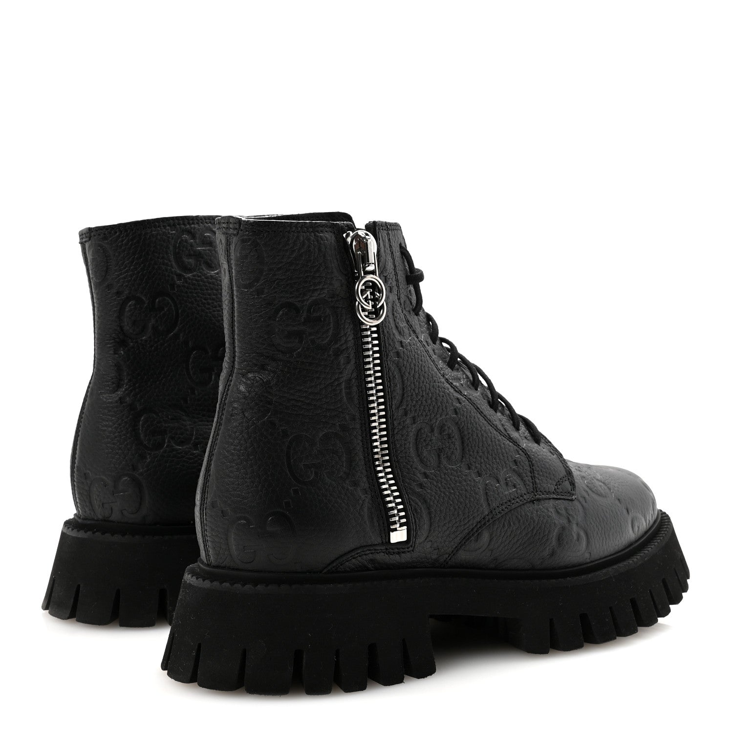 Gucci Calfskin Embossed Monogram Mens Lace Up Ankle Boots 7 Black