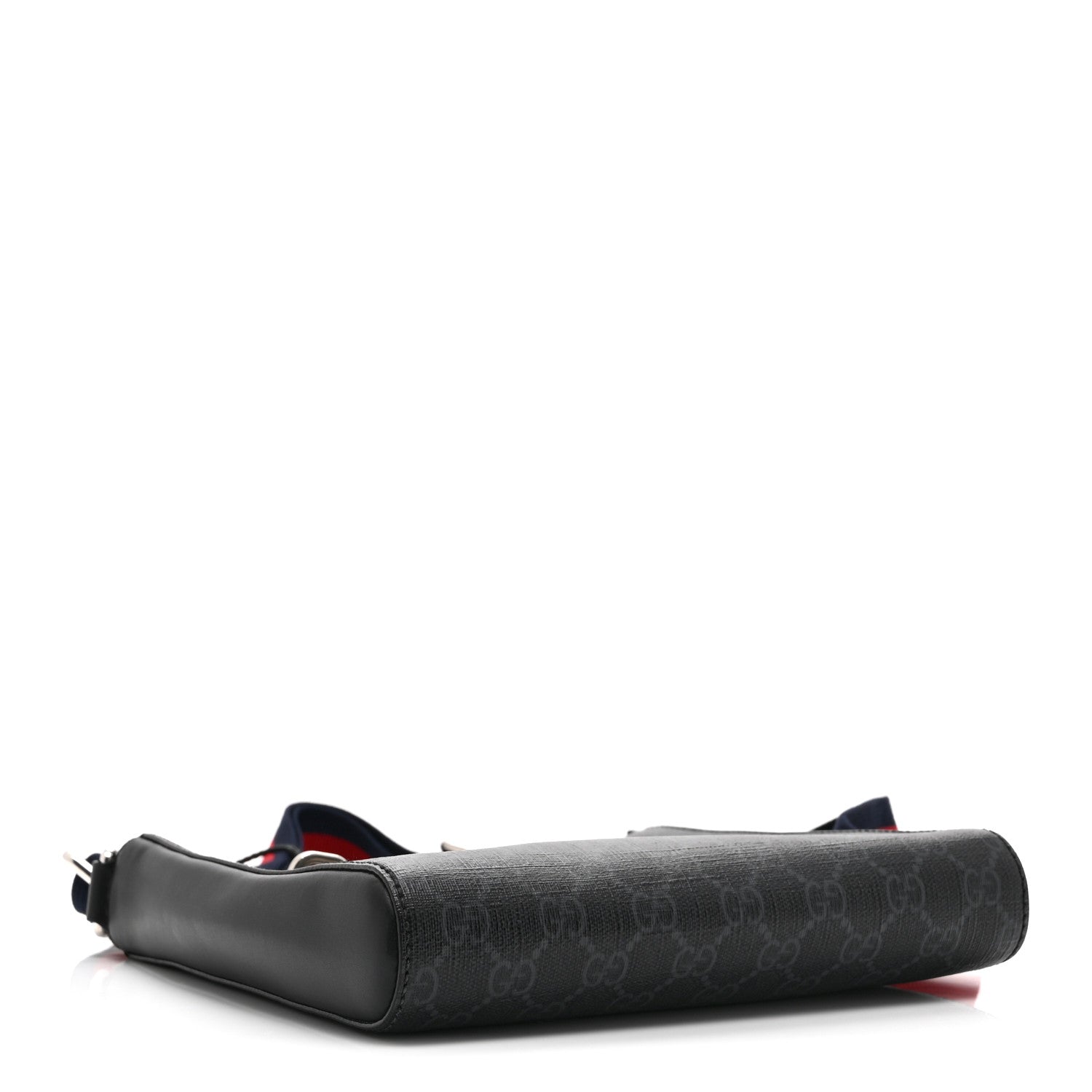 Gucci GG Supreme Monogram Web Small Flat Messenger Bag Black Grey