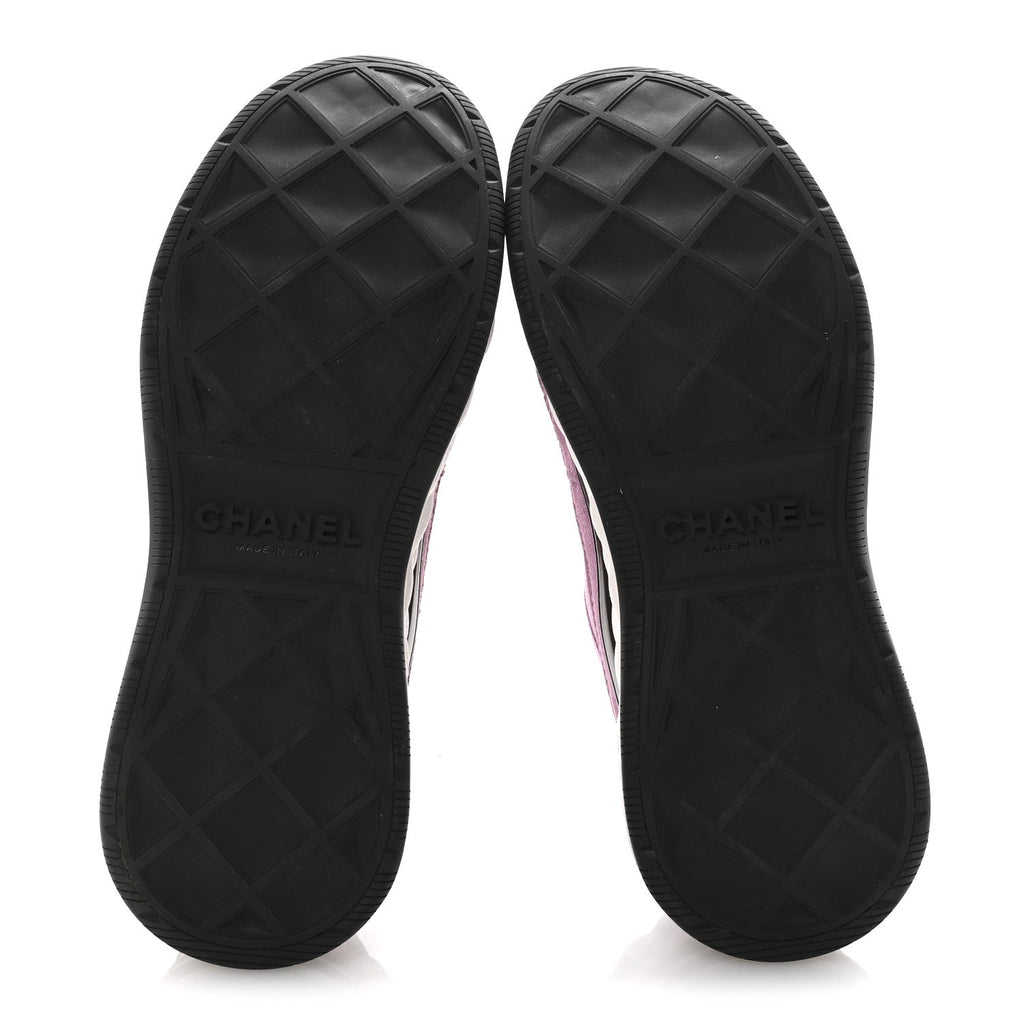 Chanel Suede Calfskin Nylon Grosgrain CC Sneakers 36.5 Dark Pink