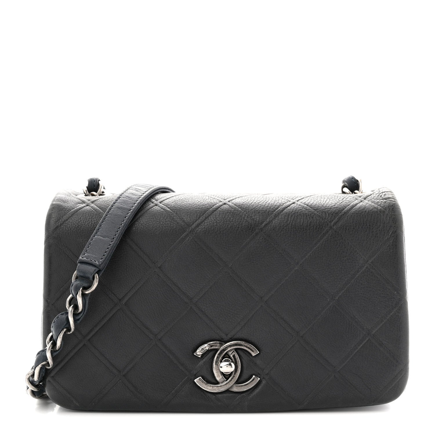 Chanel Calfskin Diamond Embossed New Chic Flap Blue