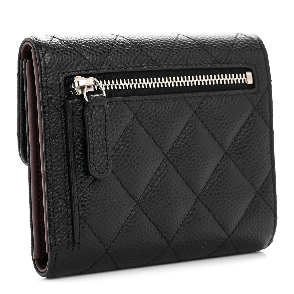 Caviar Quilted Compact Flap Wallet Black