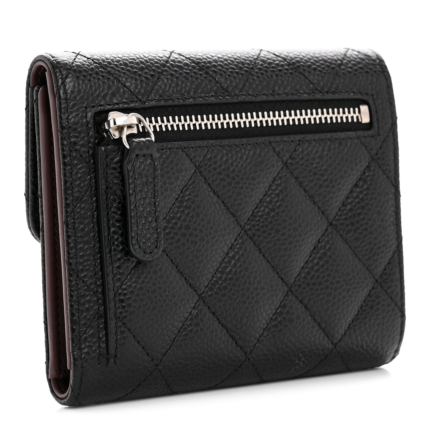 Caviar Quilted Compact Flap Wallet Black