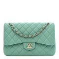 Chanel Caviar Quilted Jumbo Double Flap Light Green