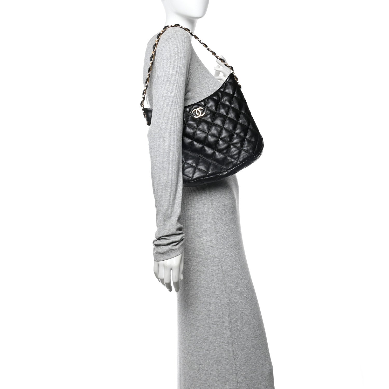 Chanel Lambskin Quilted Large CC Links Hobo Black