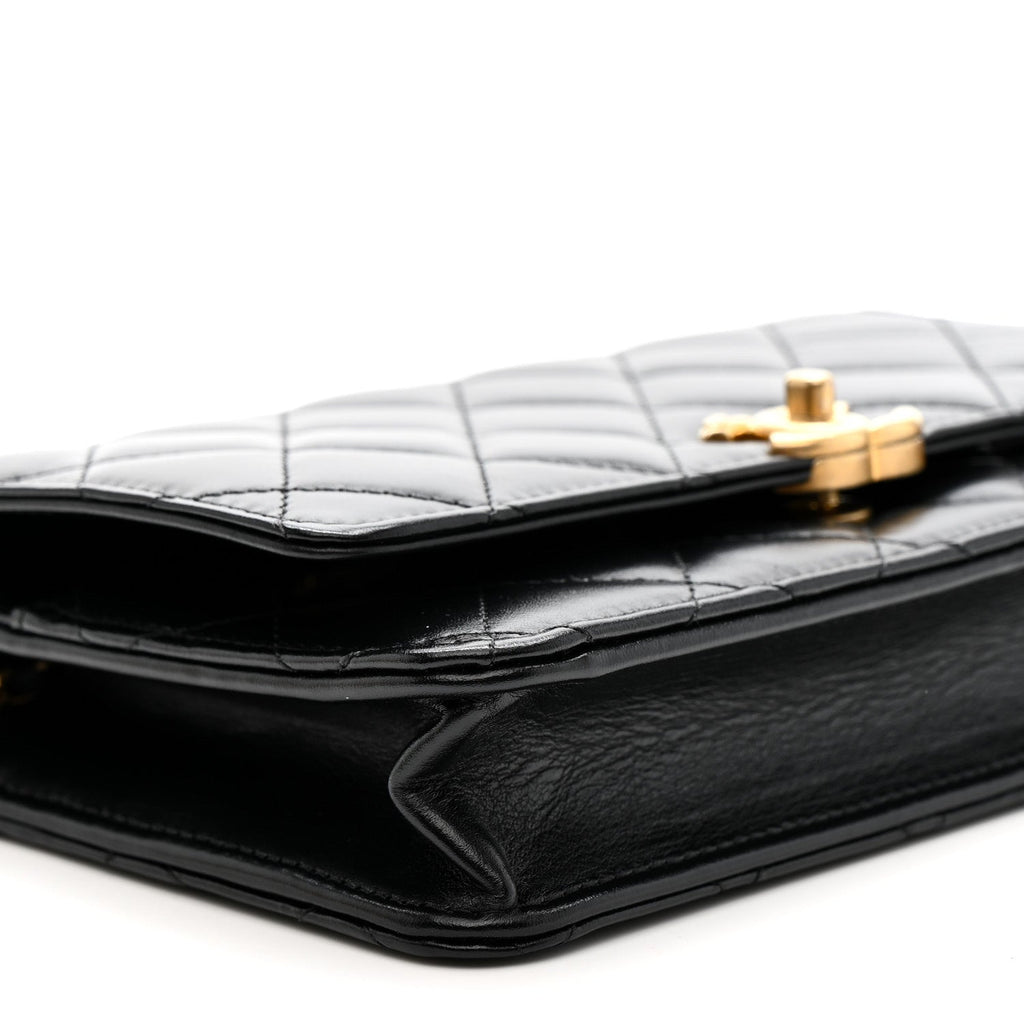 Chanel Calfskin Quilted Perfect Fit Wallet On Chain WOC Black