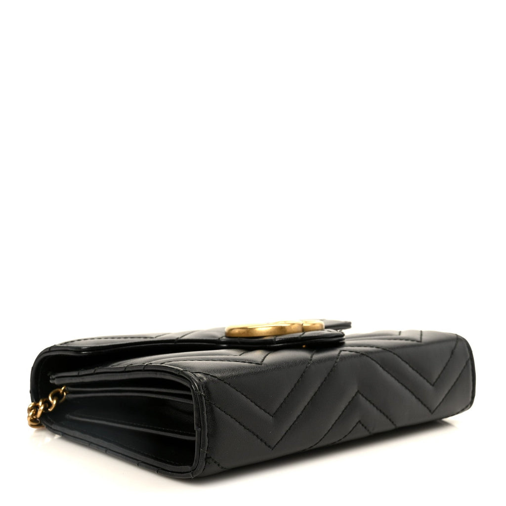 Gucci Calfskin Matelasse GG Marmont Chain Wallet Black