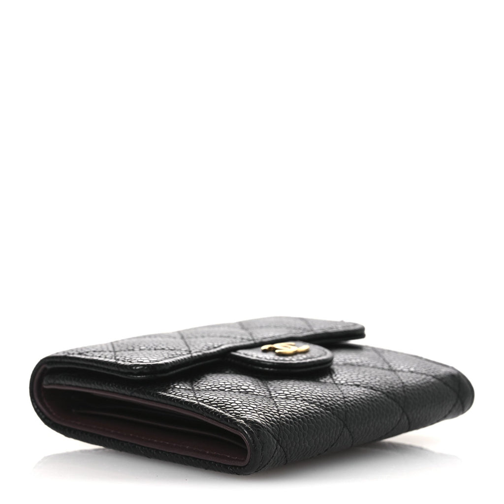 Caviar Quilted Compact Flap Wallet Black