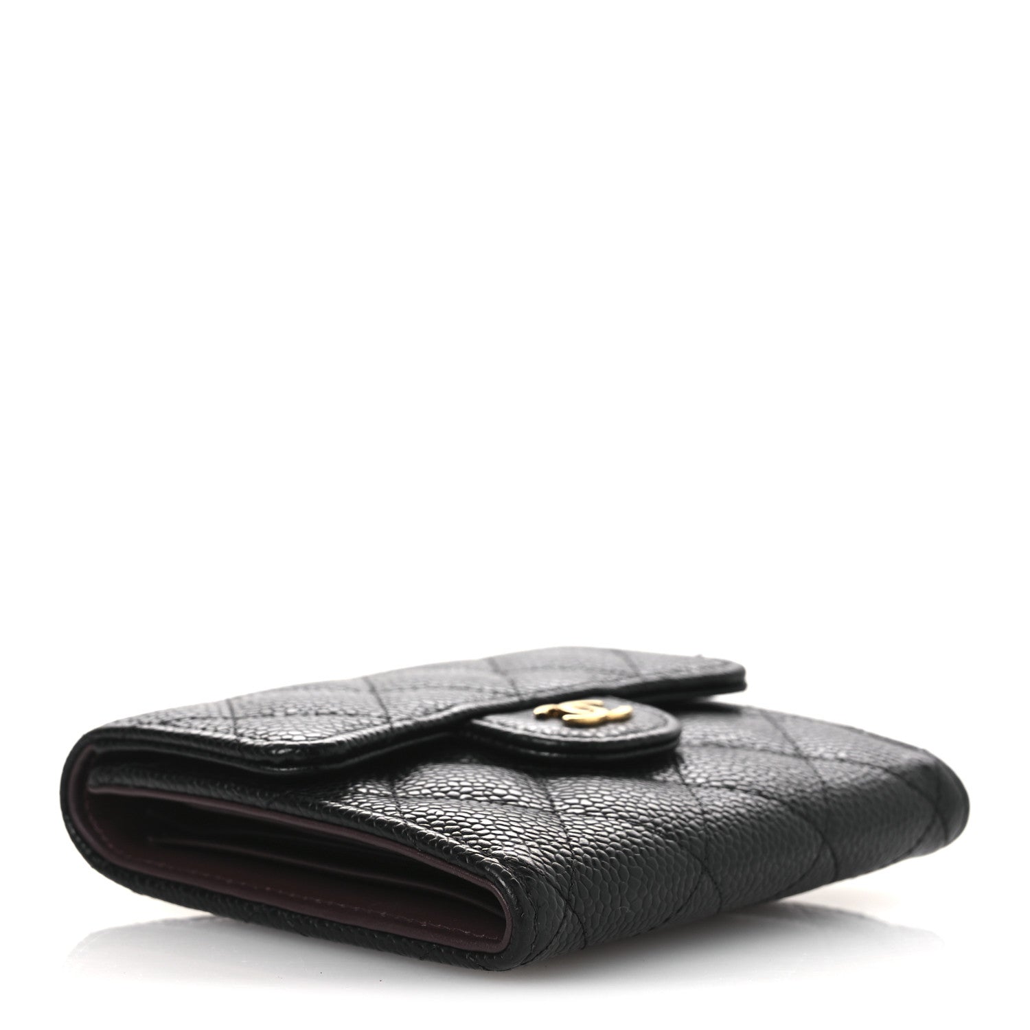 Caviar Quilted Compact Flap Wallet Black