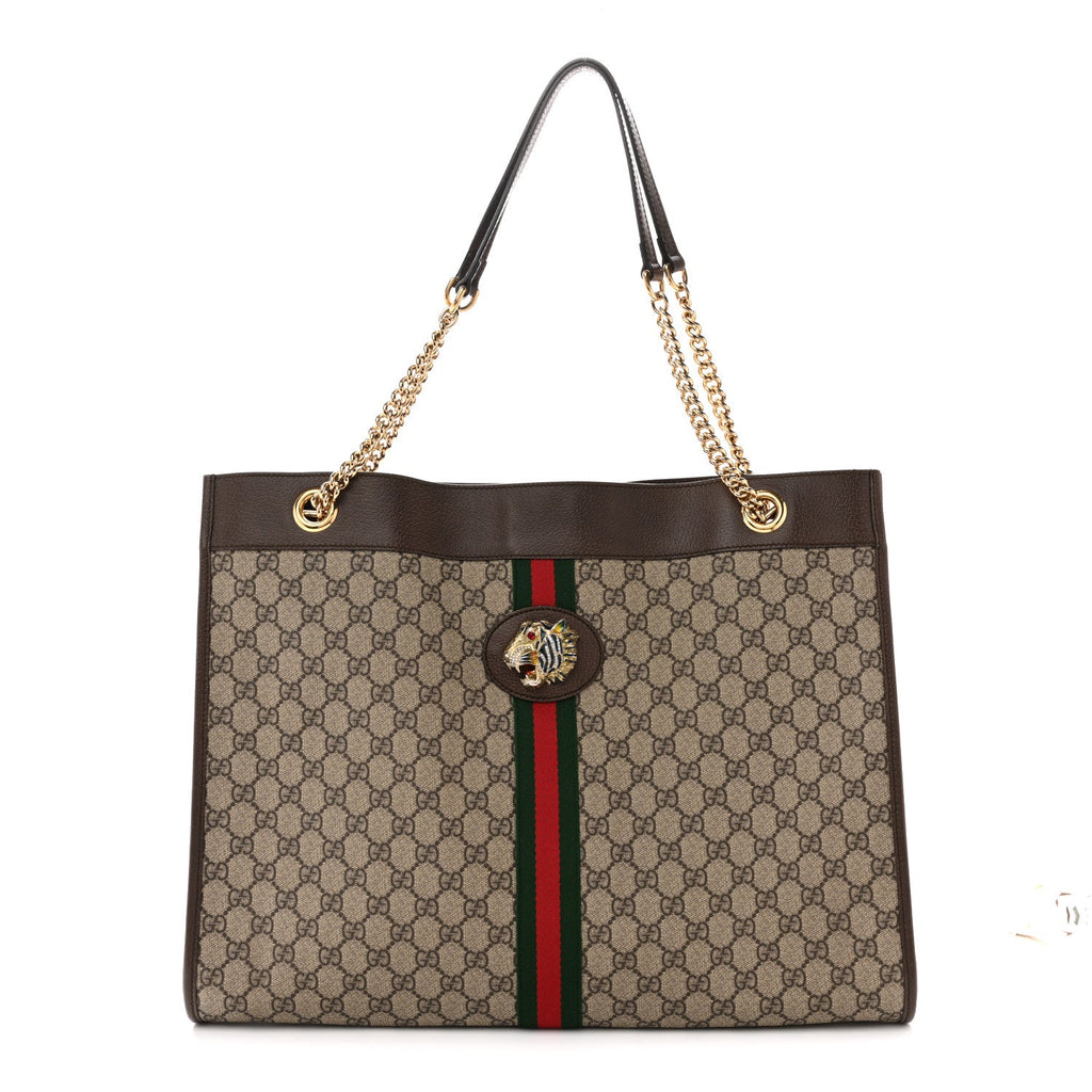 Gucci GG Supreme Monogram Large Rajah Chain Tote Beige New Acero