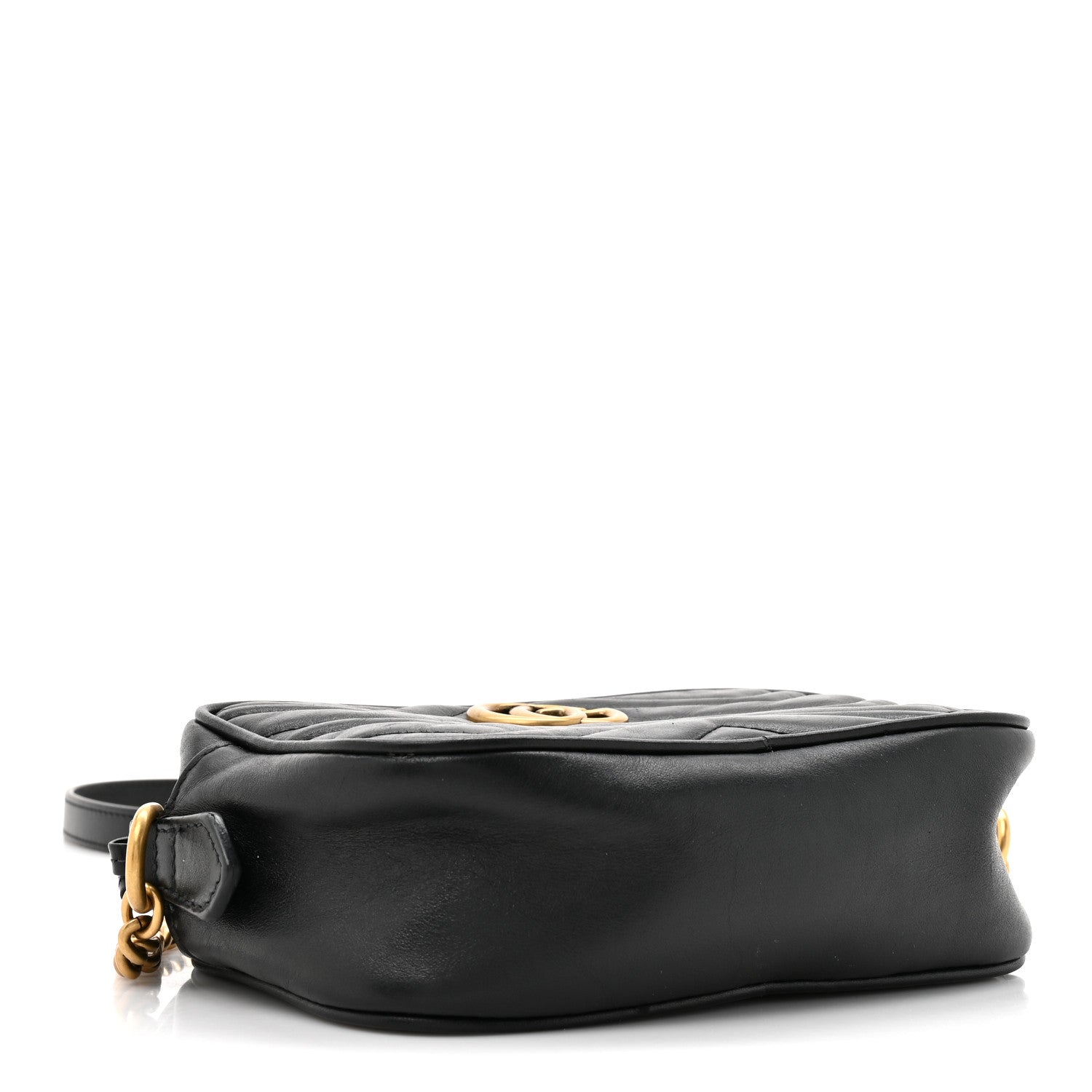 Gucci Calfskin Matelasse Mini GG Marmont Chain Shoulder Bag Black